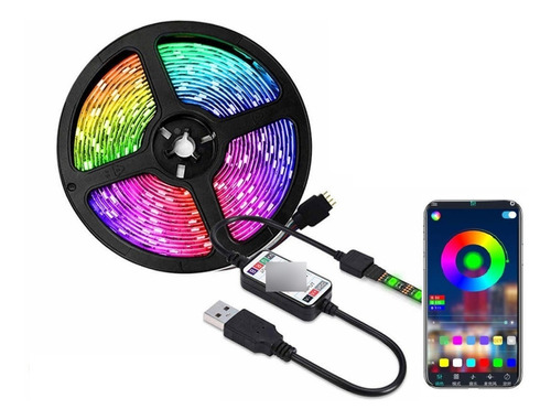 Cinta Tira Luces Led 5050 Rgb 5 Mts Bluetooth Usb - All Impo