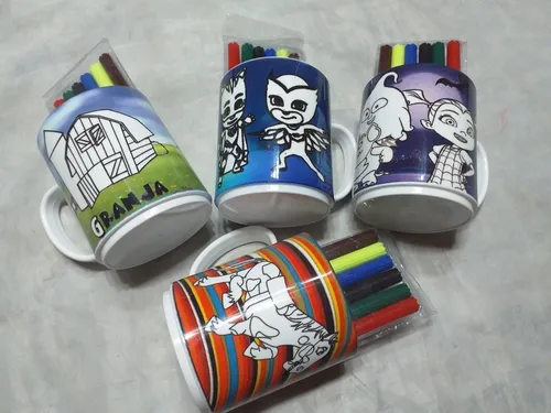 34 Tazas Plasticas Para Pintar + 6 Fibras Dia Niño Souvenir