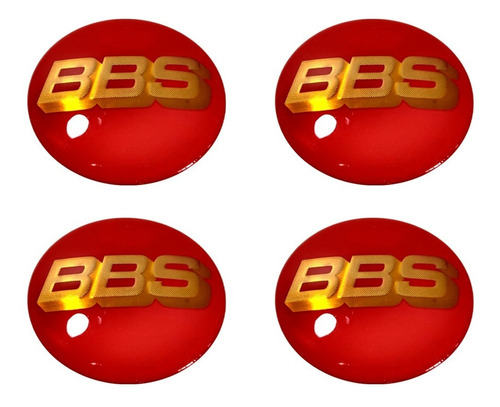 Kit 4 Emblema Bbs Vermelho C/ Dourado 69mm Para Calota 