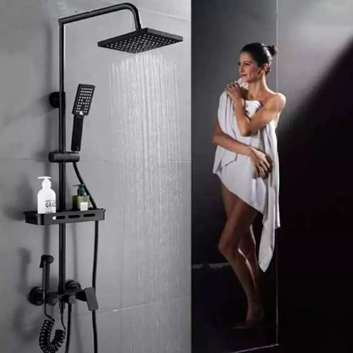 Ducha Columna Negra Push Boton Set 4 Funciones 3 Engranajes
