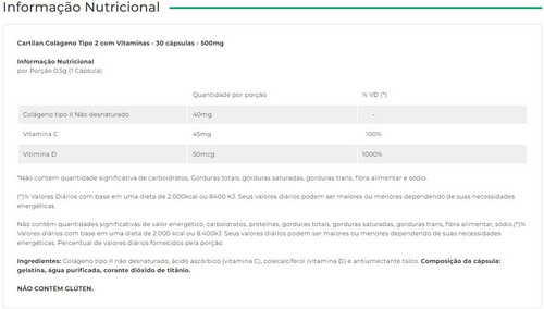 Cartilan Colágeno Tipo 2 - 30 Cápsulas - 500mg - 6 Frascos Sabor Sem sabor