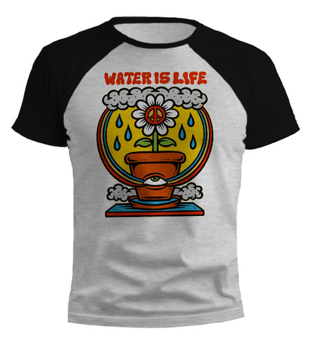 Remera Water Is Life Colores Diseño Ranglan Gris