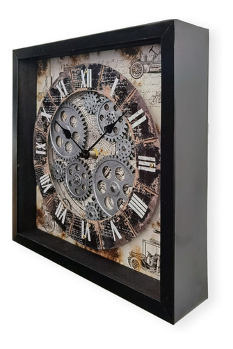Reloj Engranes Cuadro De Pared Negro
