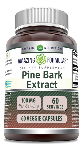 Amazing Formulas Pine Bark Extract 100 Mg 60 Cápsulas Sabor Sin Sabor