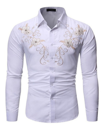 Camisa Vaquera Occidental Camisa Bordada Floral Para Hombre