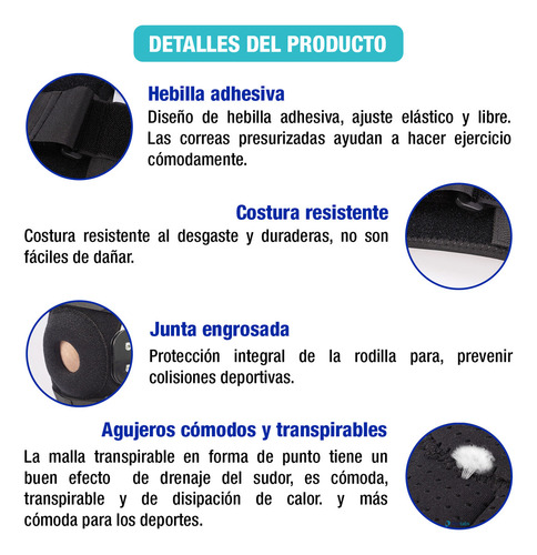Portabs Rodillera Ajustable Para Dolor Y Lesiones De Rodilla Color Negro Talla M