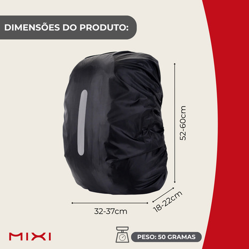 Capa De Chuva Mochila 30-45l Impermeável Faixa Refletiva Proteção Viagem Moto Motoboy Resistente Cor Preto Desenho Do Tecido Lisa
