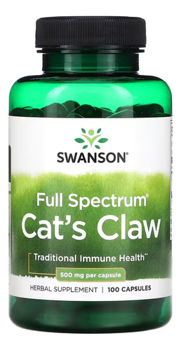 Swanson Cat's Claw Uña De Gato 500mg 100caps, Sistema Inmune