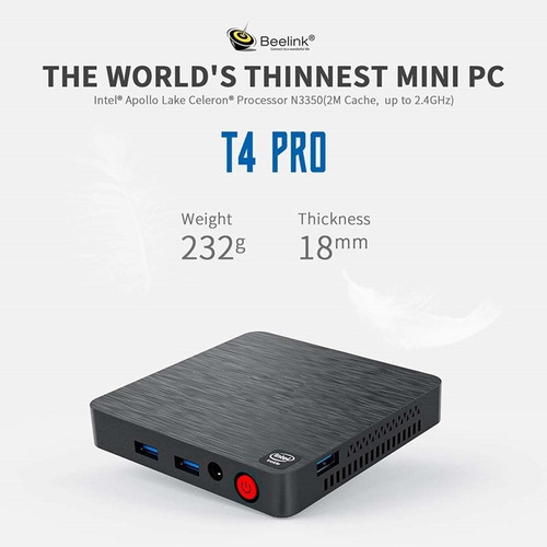 Imagem 3 de 6 de Mini Pc T4 Pro Intel Apollo Lake N3350 Windows 10 - Novo Bt4