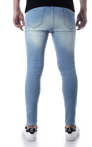 Imagen 3 de 7 de Jean Chupin Elastizado Celeste C/rotura Hombre No End 35317