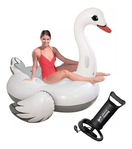 Inflable Cisne Gris 1,96 Mts Grande Con Inflador Combo Playa