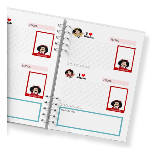 Agenda Temática Animada Mafalda Perpetua Pasta Dura Año 2024 Portada Rojo Aniamda Maf