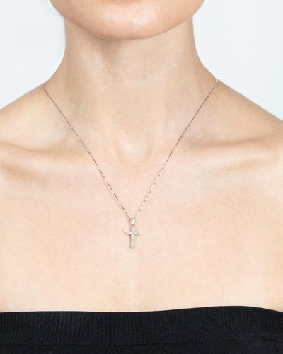 Dije De Cruz Oro Blanco Con Cadena 14k Con 25 Pt De Diamante