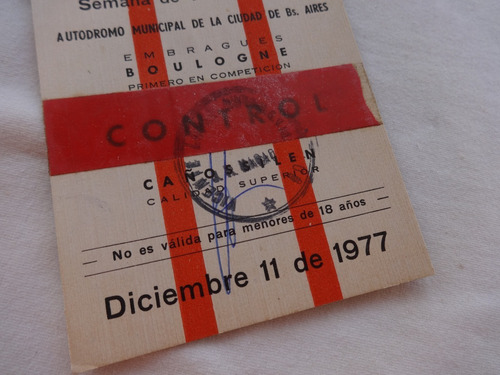 Entrada Turismo Nacional 1977 Carrera Autodromo Peugeot Fiat (Usado)