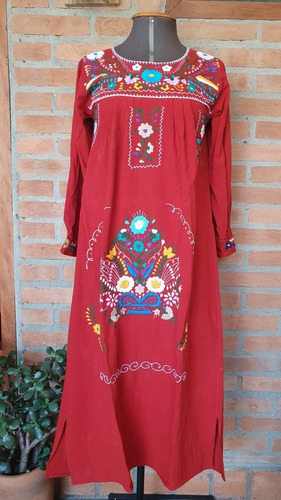 Vestido Mexicano Longo Bordado A Mão Manga Longa Feminino