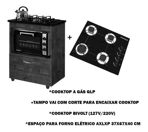 Imagem 5 de 5 de Kit Balcão Cooktop 1 Porta Br C/fogão Cooktop 4 Bocas
