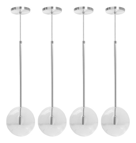 Kit 4 Pendente Lux Globo Vidro Escovado + Led Brinde Iluminar Ambiente Lustre Luminária Lux Globo Cristal Vidro Escovado