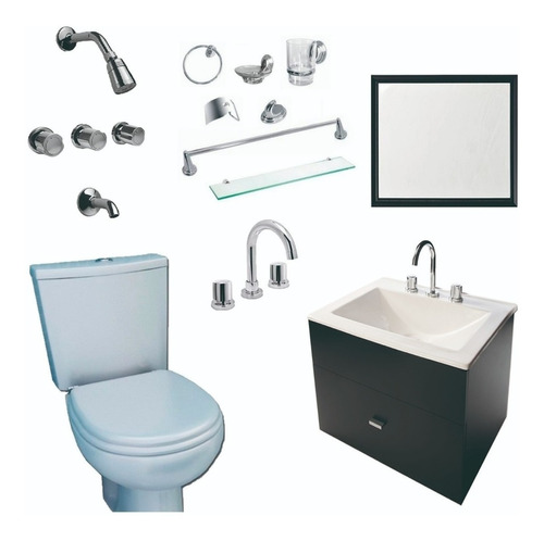 Combo Baño Inodoro Vanitory 60cm Set 7 Piezas Grifer- Cuotas