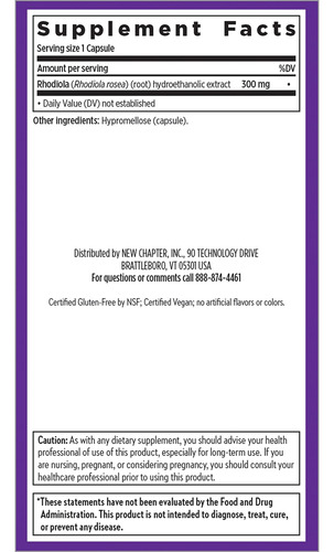 Suplemento New Chapter Rhodiola Force 300 Mg 30 Cápsulas Veg