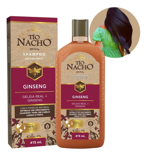 Shampoo Ginseng Antiqueda Cabelo Longo Forte 415ml Tio Nacho