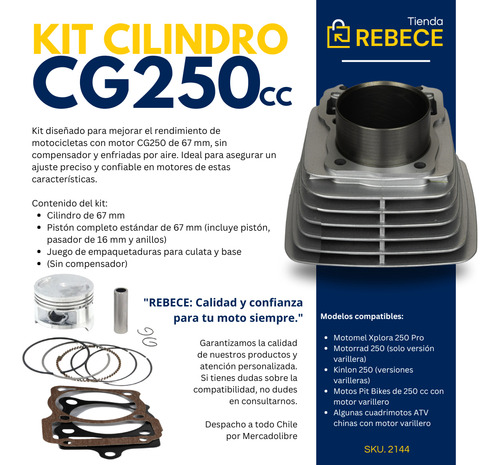 Kit Cilindro Atv, Motorrad, Kinlon, Pitbike, Cg 250 (67mm)