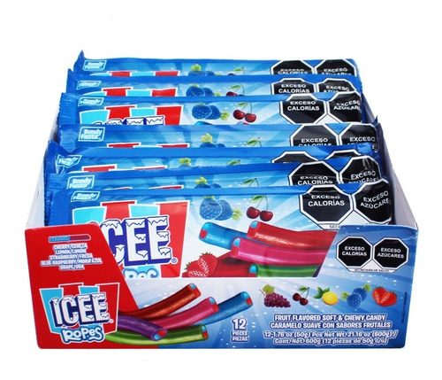 Caramelo Suave Con Sabores Frutales Icee Ropes Dulce 12 Pzs