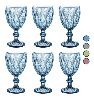 Caja 24 Copas Vino Agua Cristal Labrado Vidrio Color Vintage