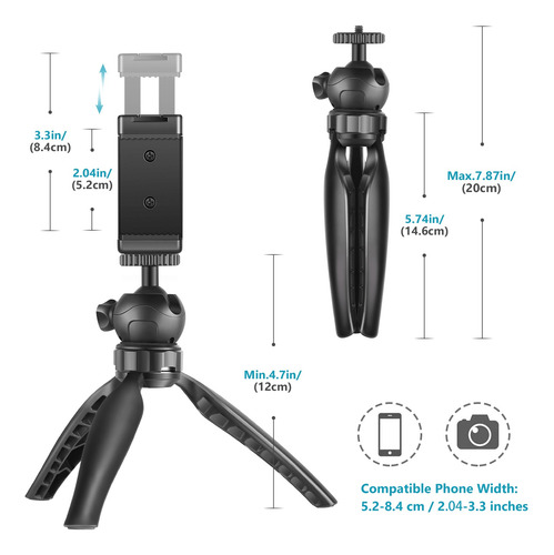 Imagen 3 de 7 de Neewer Mini Trípode De Mesa Para Smartphone Con Clip