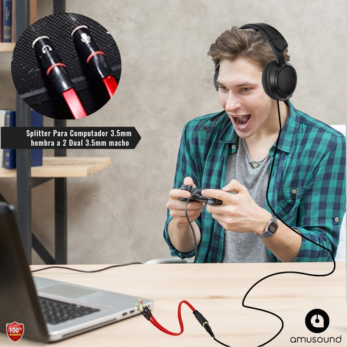 Adaptador Splitter Convertidor 3.5mm Micrófono Audífono Pc