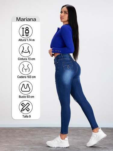 Jeans Azul Roto Push Up Tiro Alto Diseño En Bolsas 2309-2
