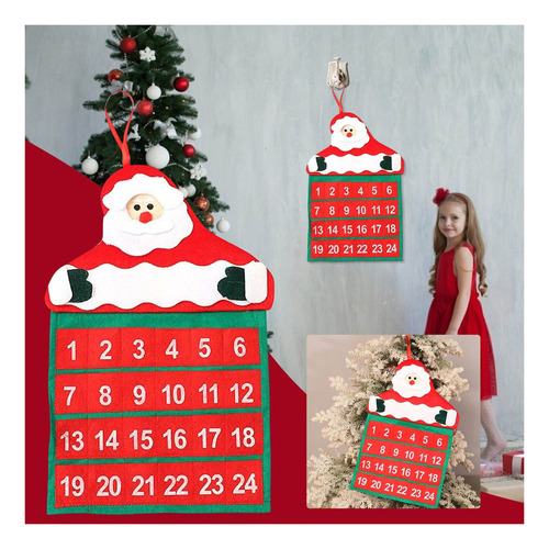 Z Navidad Terciopelo Papá Noel Calendario De Pared Navideño