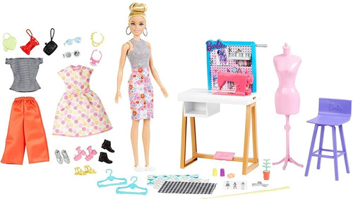 Imagem 1 de 7 de  Barbie Fashion Designer Estilista Set Boneca Roupas Sapatos