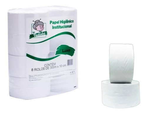 Papel Higiênico 300 Metros Branco Luxo- 8 Rolos 10 Com300 Cm