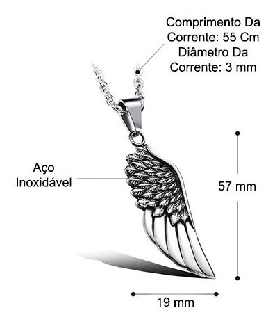 Imagem 5 de 5 de Colar Masculino Com Pingente Asa De Anjo