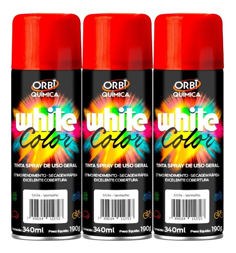 Tinta Spray Vermelho Uso Geral Orbi 340ml - 3 Unidades
