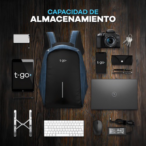 Mochila Porta Notebook T-Go AB05 Urbana Unisex Hombre Mujer Azul Lisa 20L