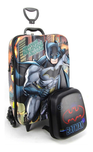 Mochila De Rodinha Batman 3d Com Lancheira Maxtoy 2813bm20