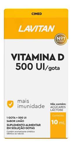 Vitamina D Em Gotas 500 Ui Sabor Limão Lavitan 10ml