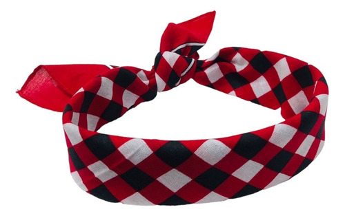 Lenço Bandana Xadrez Vermelha Com Branco E Preto Para Cabeça