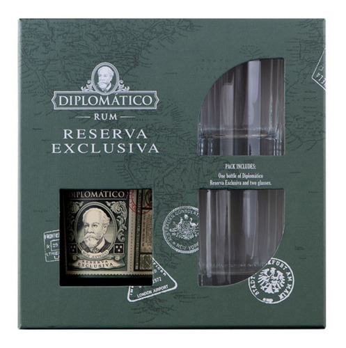 Ron  Diplomático Reserva Exclusiva, 700 Ml. + Vasos