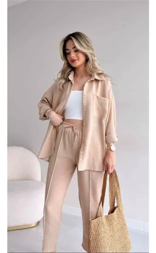 Conjunto Piezas Con Pantalones Harén Y Camisa Informal Mujer