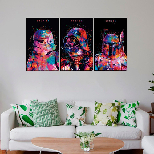 Imagen 3 de 3 de Cuadro Triptico 90x50cm Darth Hunter Star Wars