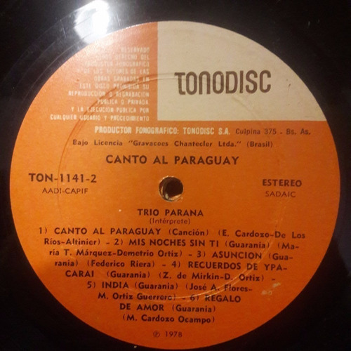 Sin Tapa Disco Trio Parana Canto Al Para - Libros Del Mundo