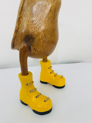 Pato De Madeira Com Botas Amarelas Tamanho P 25cm