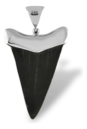 Dije Con Diente De Tiburón Fósil En Plata De Ley De 5 Cms Color Plateado