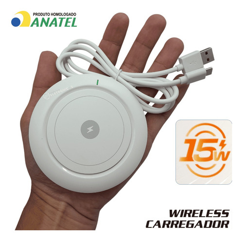 Carregador Rápido Sem Fio Usb Wireless Indução Slim Cor Branco