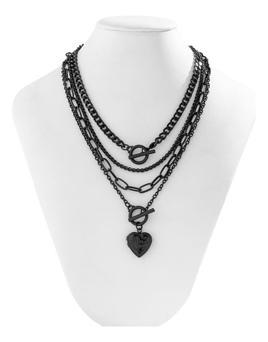 Collar Punk Negro Con Corazón Y Estrella, Ajustable En Capas
