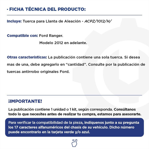 Imagen 2 de 9 de Tuerca Llanta De Aleacion Ford Ranger 12+ - Original