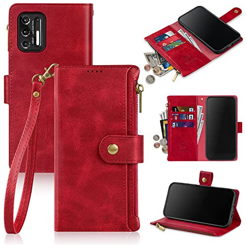 Funda Cartera Para Motorola Moto G Stylus 2021 Rojo Pu Le-02