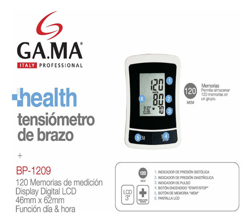 Tensiómetro digital de brazo automático GA.MA Italy BP 1209